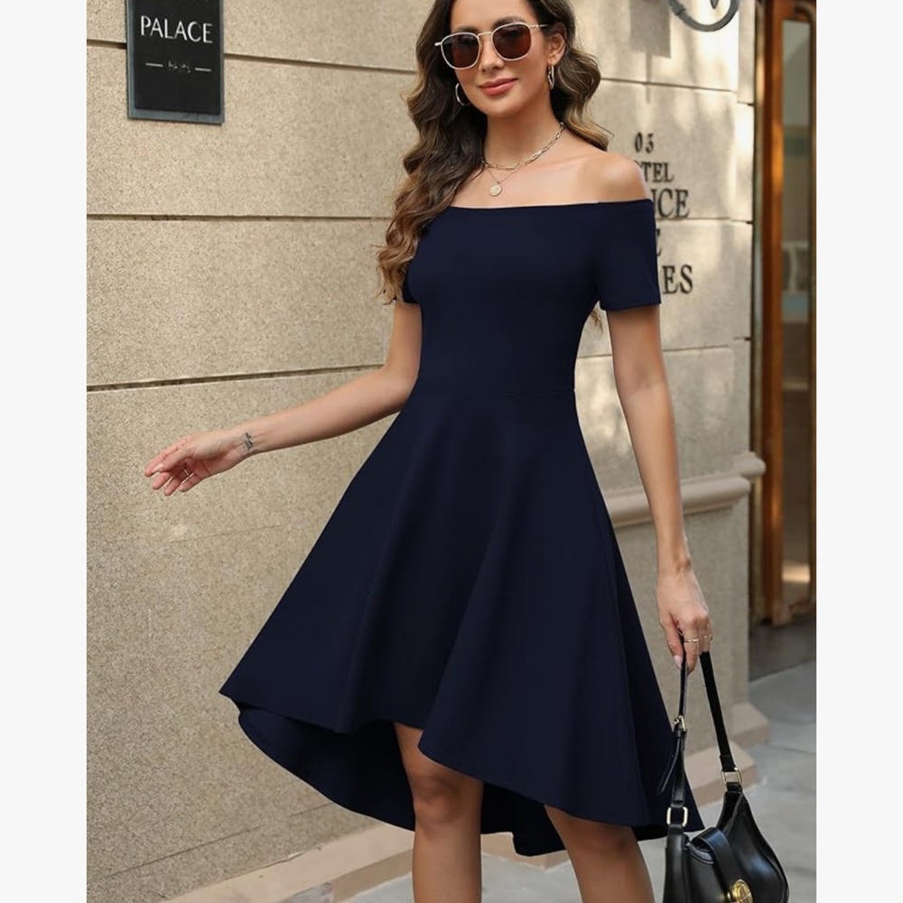 Elegant Navy Off-Shoulder Dress